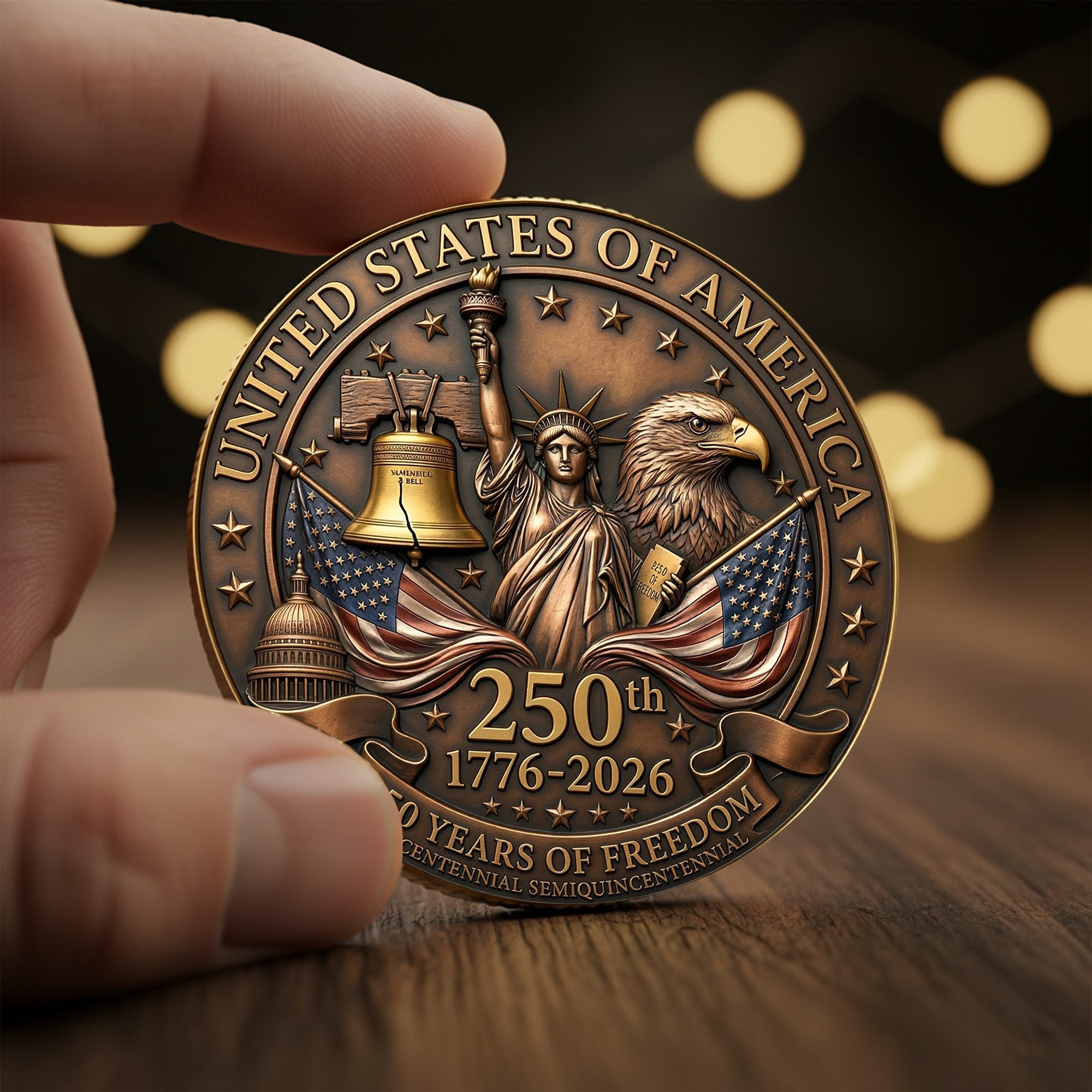 250th Anniversary of America 1776–2026 Commemorative Coin – Patriotic Souvenir Token 04 - Delicate Leather