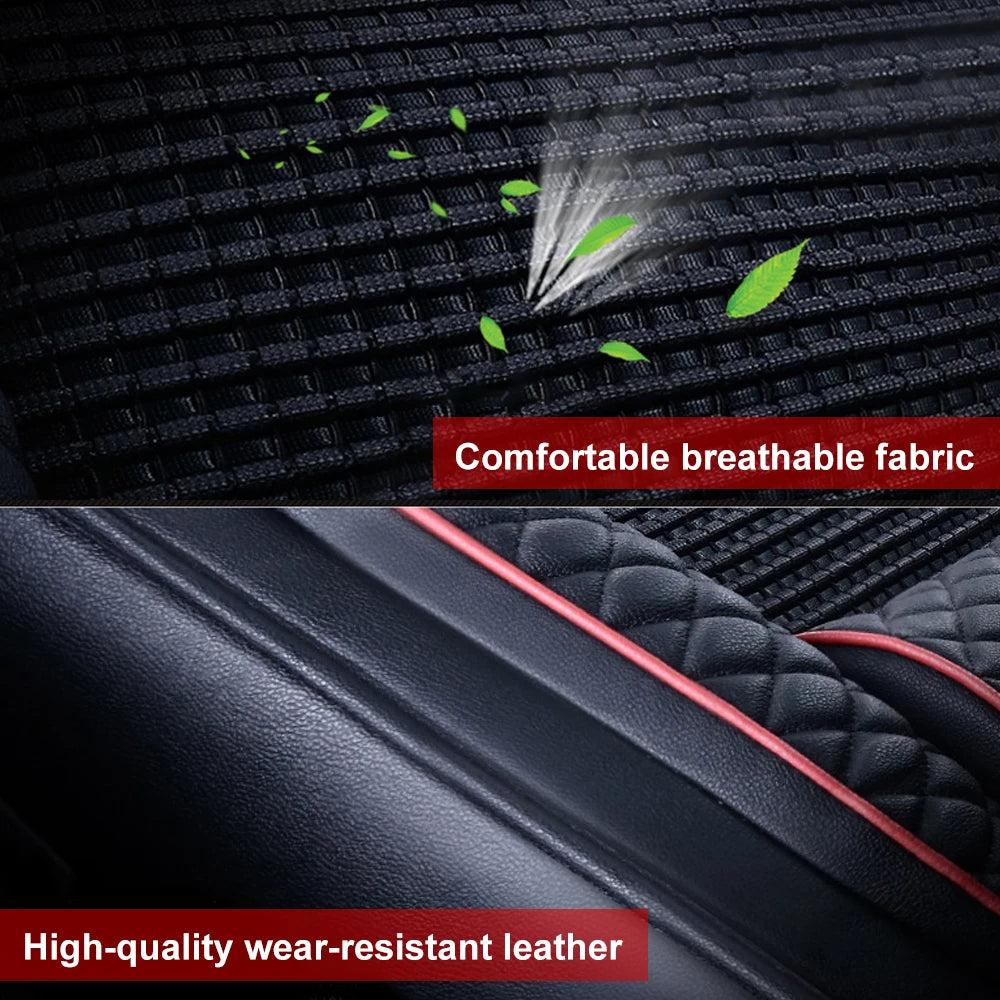 Universal Coffee-Colored Seat Covers for 5-Seater – Ice Silk, Waterproof Headrests & Lumbar Pillows 12 - Delicate Leather