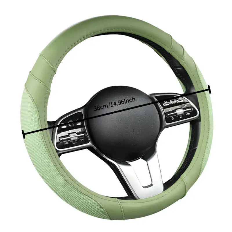 Easy-to-Clean Steering Wheel Cover 38cm (15in) – Universal Non-Slip Handle Protector for All Seasons - Delicate Leather