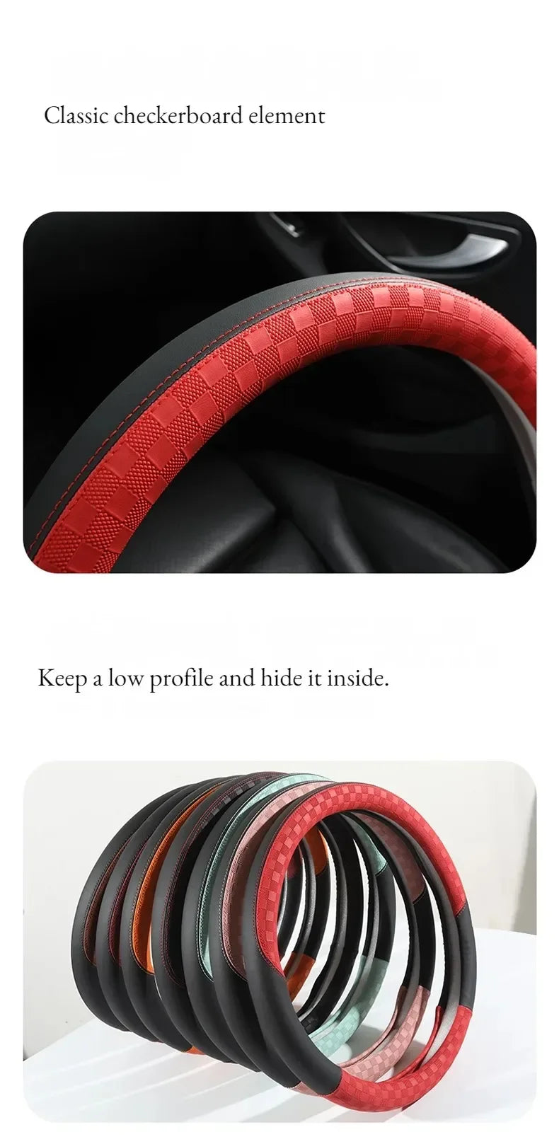 Microfiber Leather Steering Wheel Cover – 15-Inch Universal Fit, Anti-Slip Rubber Grip, Checkered Flag Design, All-Season Comfort - Delicate Leather