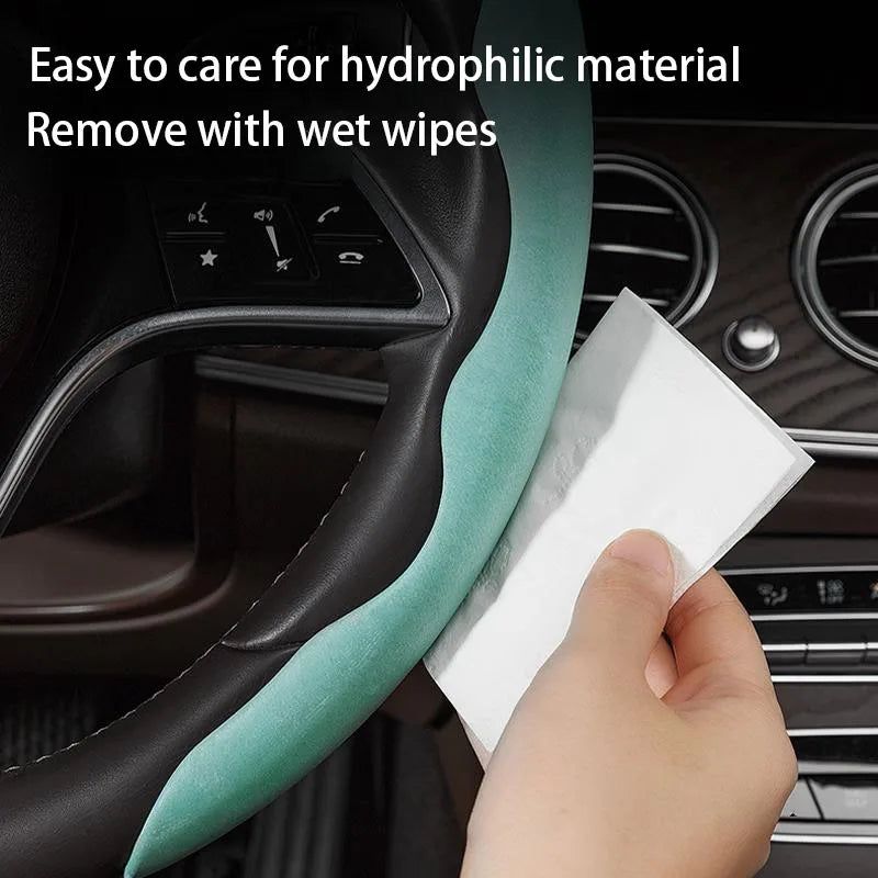 Car Steering Wheel Cover – Ice Silk Fabric Clip-On Grip, Ultra-Thin, All-Season, Non-Slip & Moisture-Absorbing - Delicate Leather