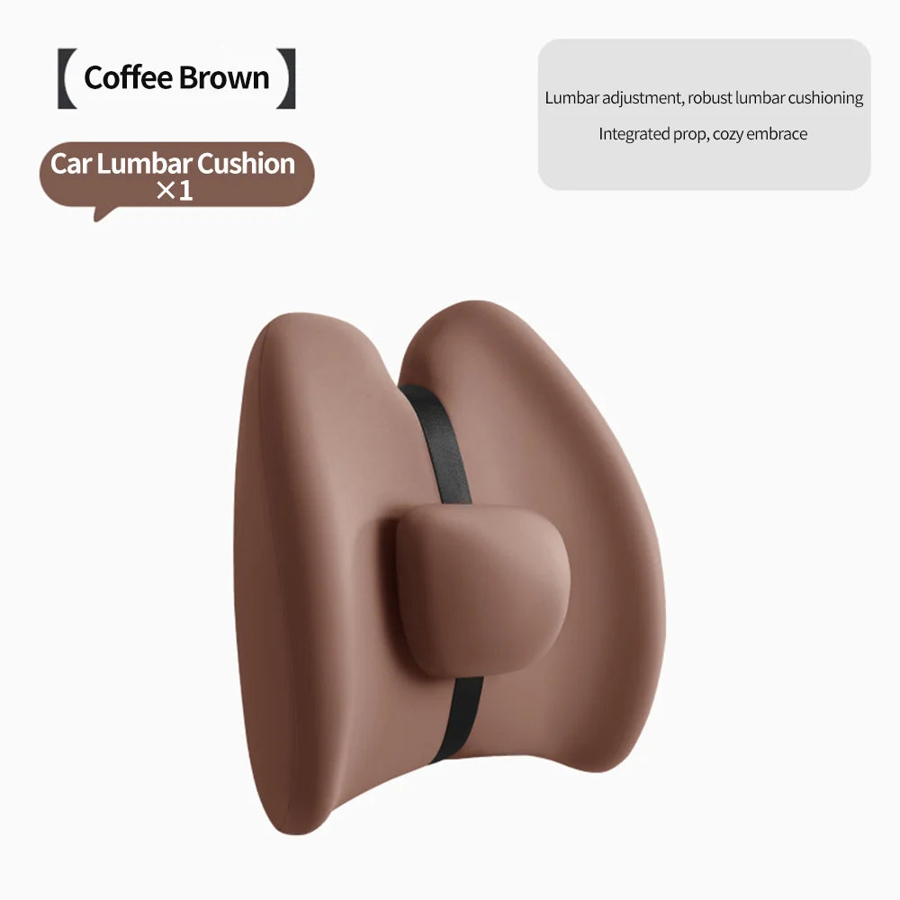 Memory Foam Car Headrest & Lumbar Support Set – Universal Neck and Back Cushion - Delicate Leather