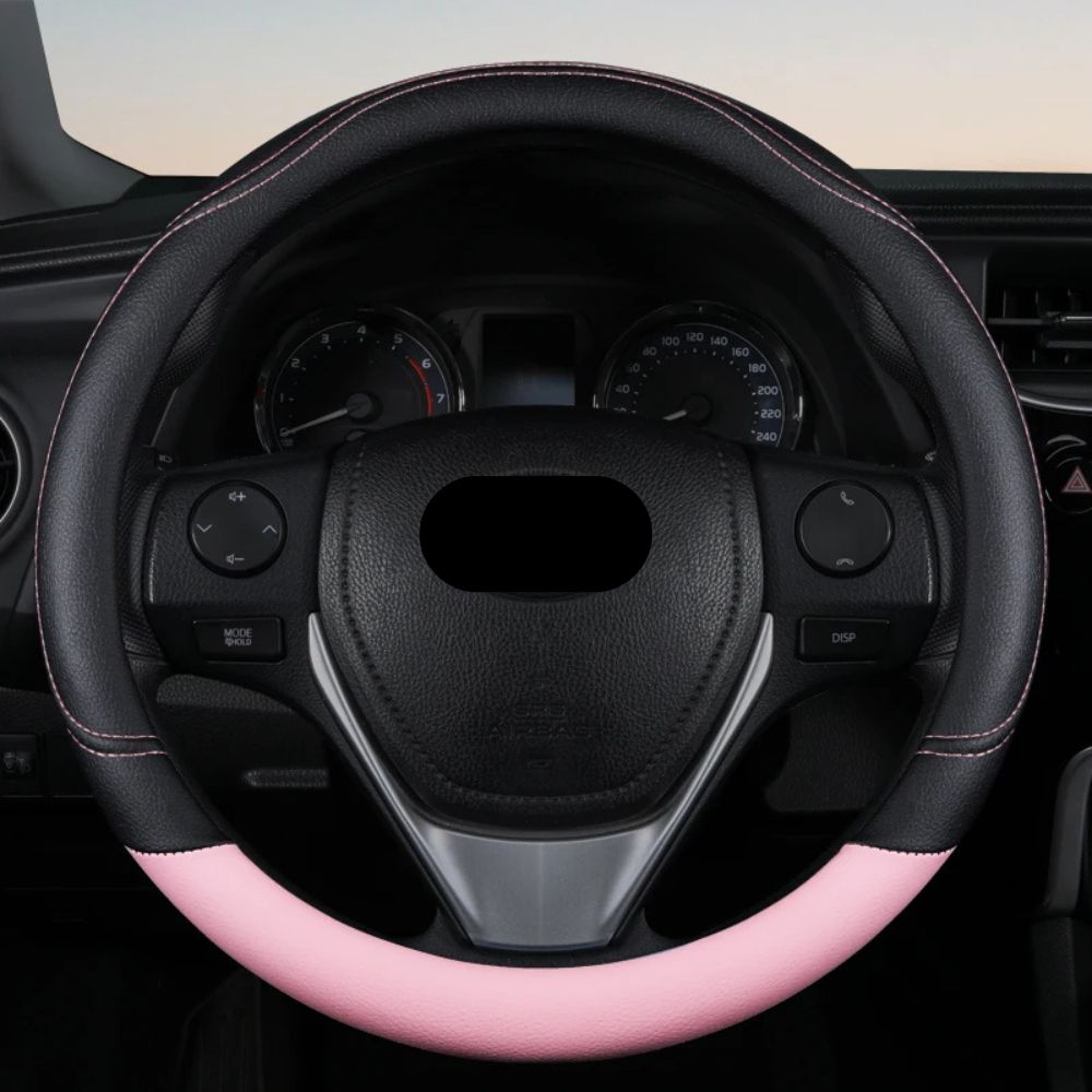 PU Leather Contrast Color Car Steering Wheel Cover Sweat Absorbent, Wear Resistant and Non-slip, Universal in All Seasons, Car Accessories 28