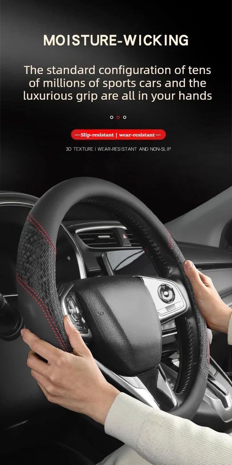 Nappa Leather Steering Wheel Cover – Anti-Slip Universal O/D Type Interior Accessory - Delicate Leather