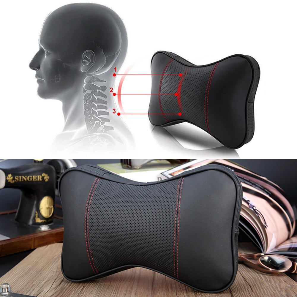 2PCS Leather Car Neck Pillows – Universal Seat Headrest Support Cushions - Delicate Leather