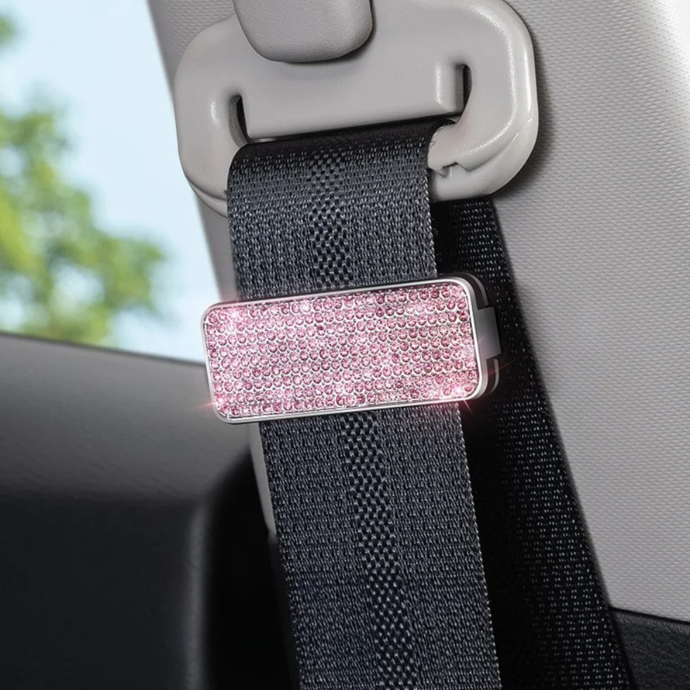 Rhinestone Car Seat Belt Limiter – Bling Adjustable Anti-Skid Safety Belt Clip Clamp for Women - Delicate Leather
