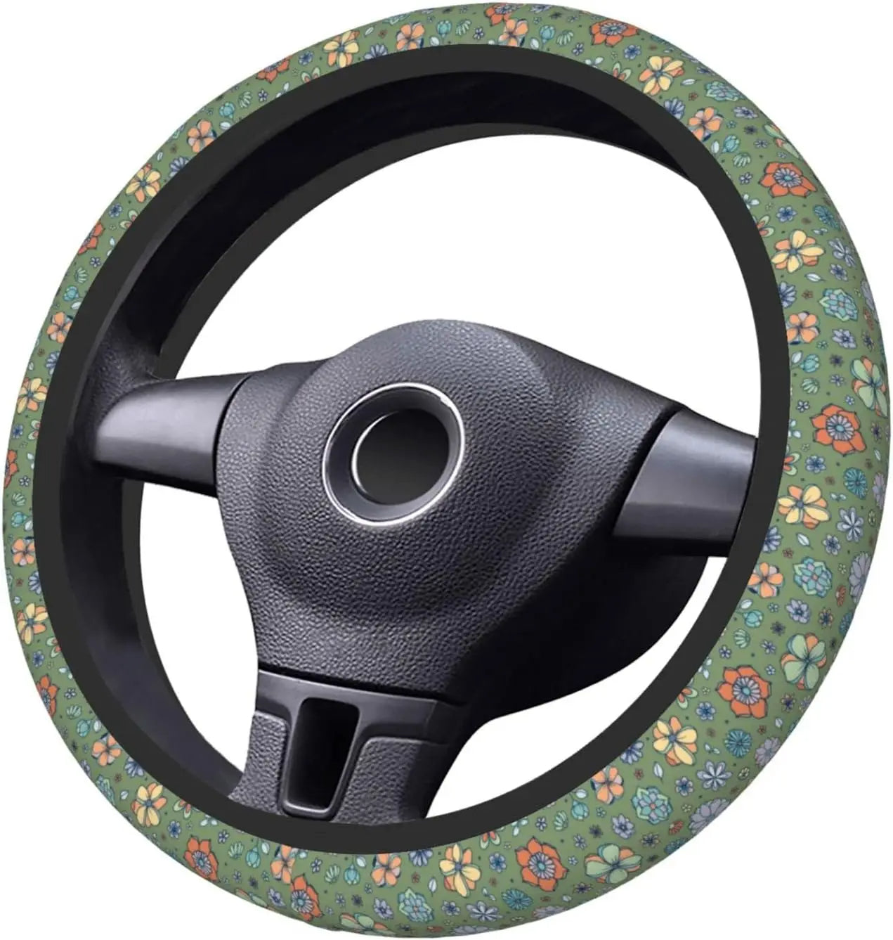 Hippie Flower Steering Wheel Cover, Sage Green Hippie Flower Car Steering Wheel Cover , Car Accessories 21 - Delicate Leather