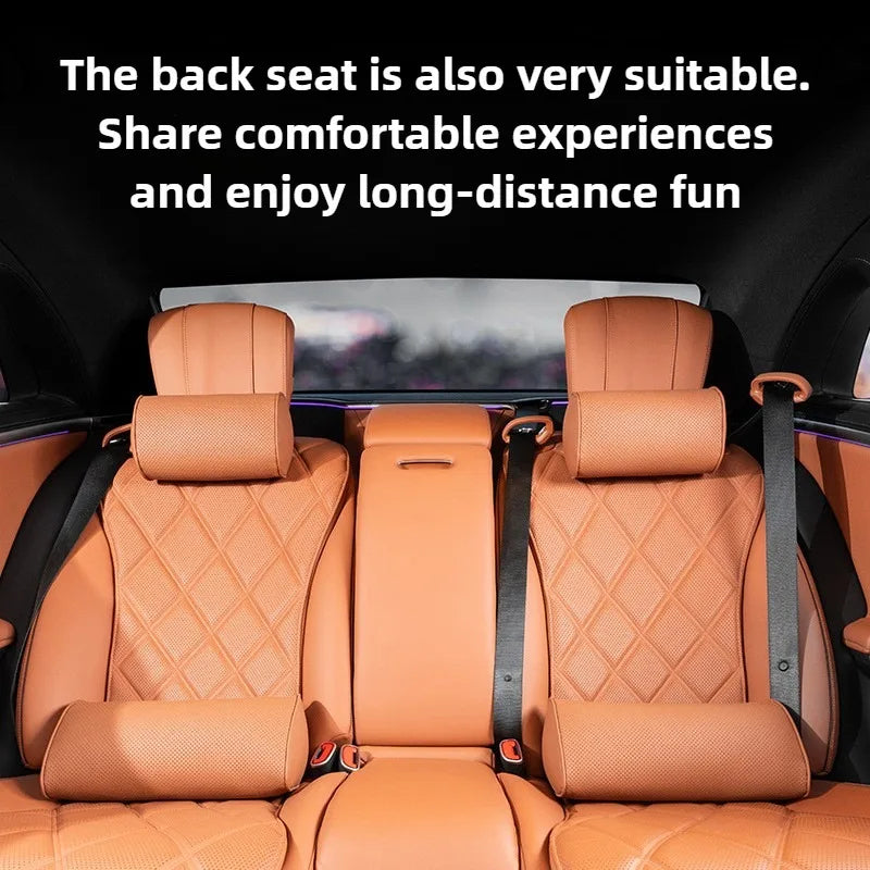Memory Cotton Car Headrest & Lumbar Pillow Set – Leather Neck and Waist Support for Comfortable Driving - Delicate Leather