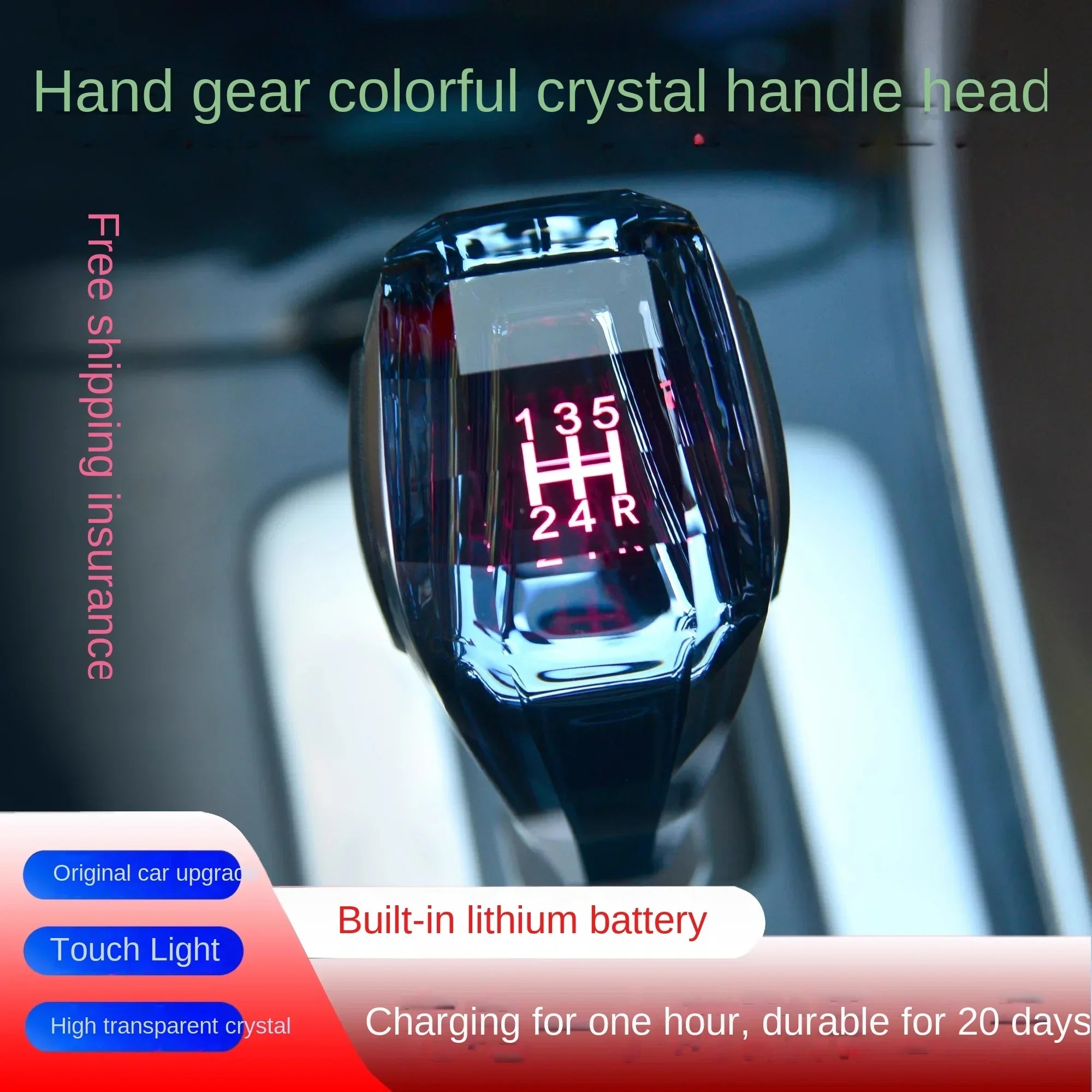 Universal Crystal LED Gear Shift Knob | Stylish Car Gear Head with Illuminated Design (SP17) - Delicate Leather