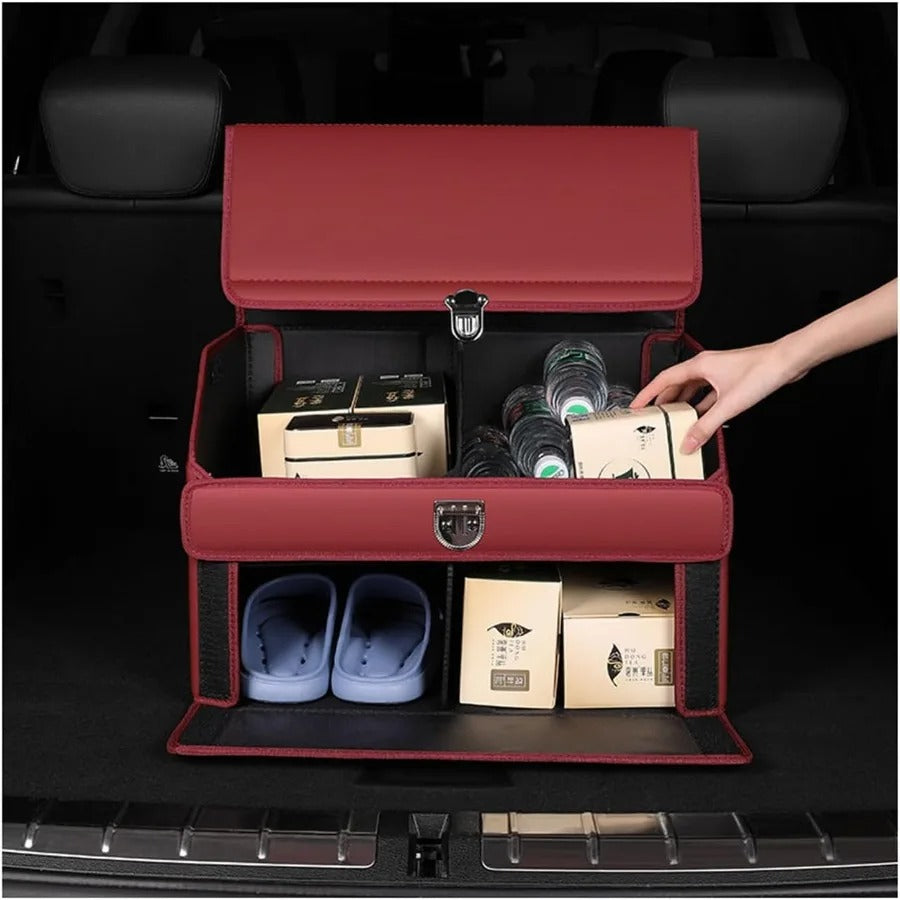Large-Capacity Double-Layer Car Trunk Storage Box – PU Leather Organizer for Cars & SUVs - Delicate Leather