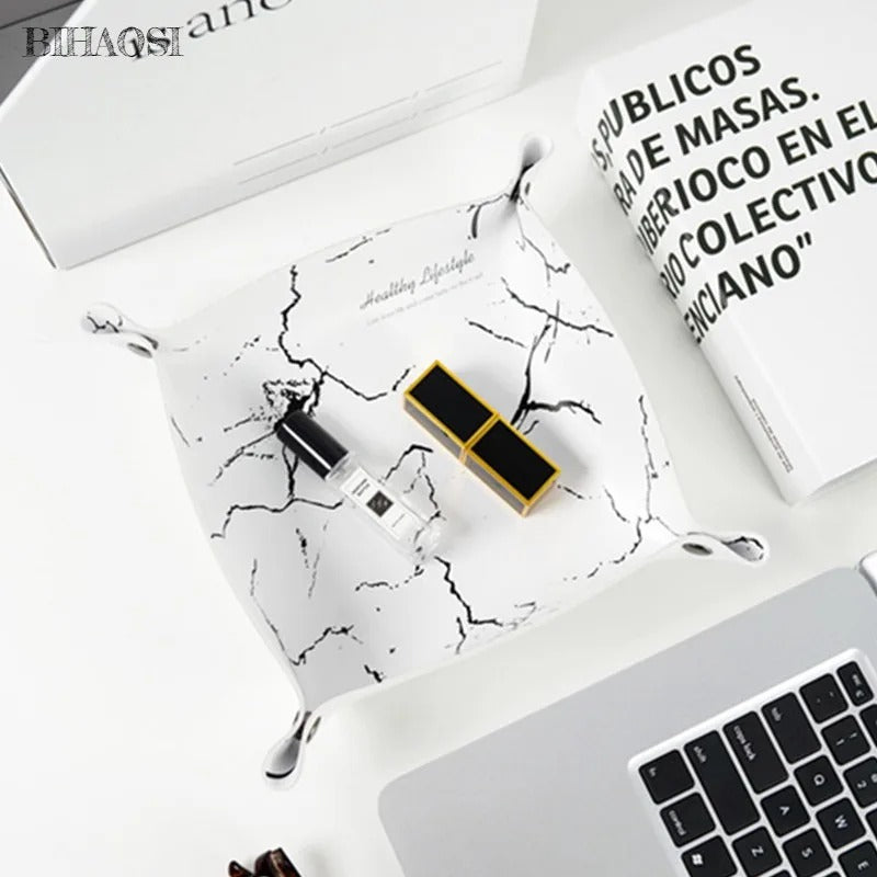 Desktop Storage Cosmetic Storage Box Tray - PU Leather Key Tray, Home Decoration Sundries Key Coin Folding Storage Box - Delicate Leather