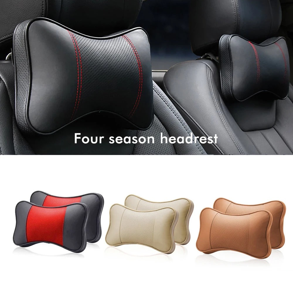 Leather Car Headrest Pillow – Breathable Universal Cushion for Vehicle Interior - Delicate Leather