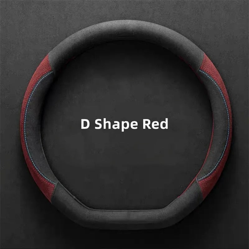 All-Season Suede D-Shaped Steering Wheel Cover – Ultra-Thin Non-Slip Breathable Leather Protector, Universal Fit 38cm - Delicate Leather
