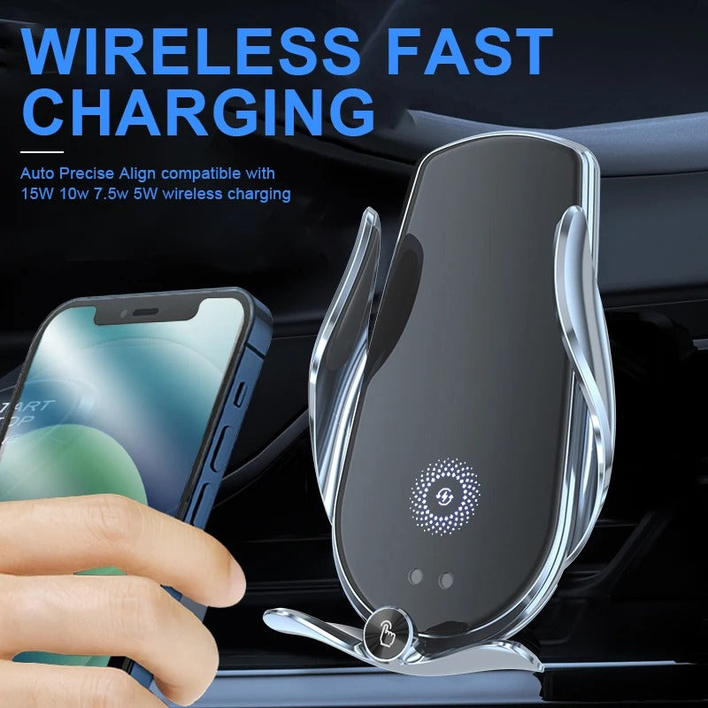 Universal Car Cell Phone Holder Bracket 15W Wireless Charging Handsfree Phone Holder for Dashboard, Windshield, Vent - Delicate Leather