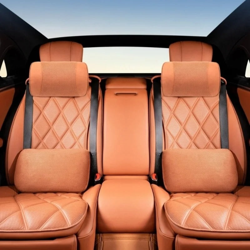 Luxury Suede Car Headrest and Lumbar Cushion Set – Breathable All-Season Support Pillows for Vehicle Seats - Delicate Leather