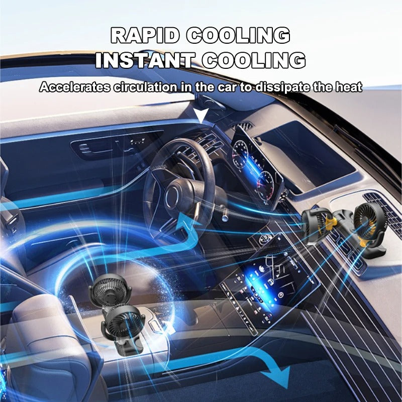 5/12/24V Car Fan Cooling Car Fan 2 Speed USB 360 Degree Adjustable Dual Head Electric Car Cooler for Truck Home Office - Delicate Leather
