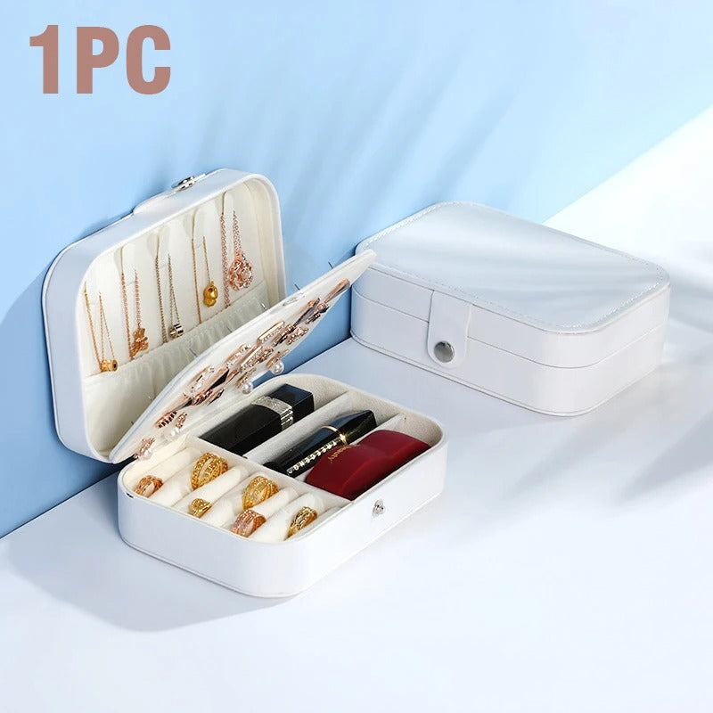 Double Layer PU Leather Portable Travel Jewelry Box - Storage Organizer Packaging Case for Earrings, Rings, Necklaces - Delicate Leather