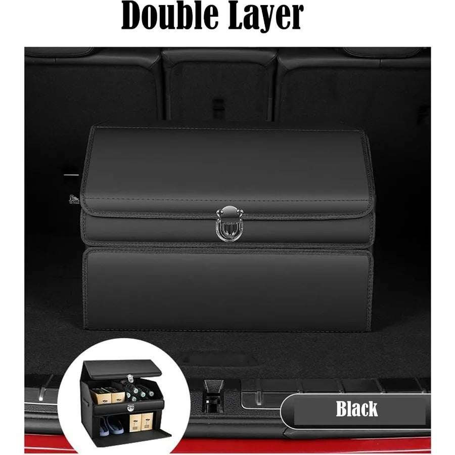 Large-Capacity Double-Layer Car Trunk Storage Box – PU Leather Organizer for Cars & SUVs - Delicate Leather