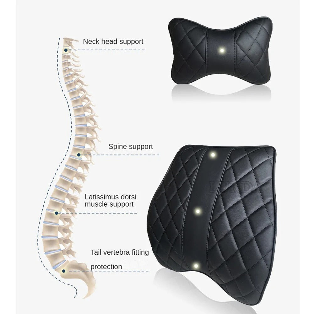 Car Lumbar Support Pillow – Memory Foam Cushion for Lower Back Comfort - Delicate Leather