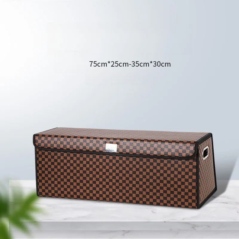 Nappa Leather Car Trunk Organizer – Foldable, Waterproof Storage Box (Universal Fit)