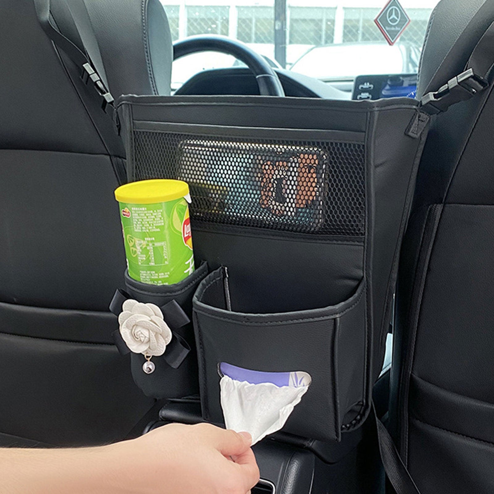 Leather Car Storage Bag - Interior Auto Seat Middle Box Organizer - Delicate Leather