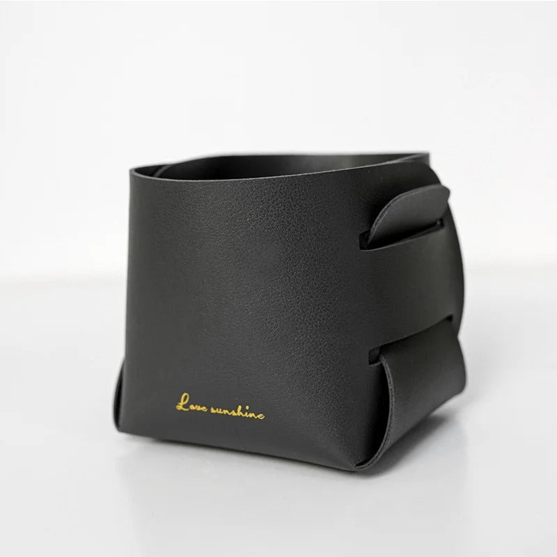 Folding Desktop Leather Storage Box Nordic PU Storage Tray - Delicate Leather