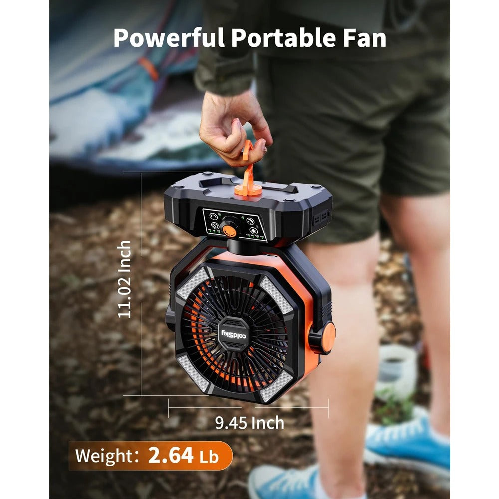 20000mAh Rechargeable Camping Fan with LED Light – 8-Speed Portable Desk Fan with Remote Control, USB Charging - Delicate Leather