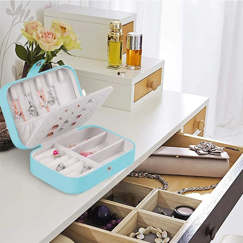 Double Layer PU Leather Portable Travel Jewelry Box - Storage Organizer Packaging Case for Earrings, Rings, Necklaces - Delicate Leather
