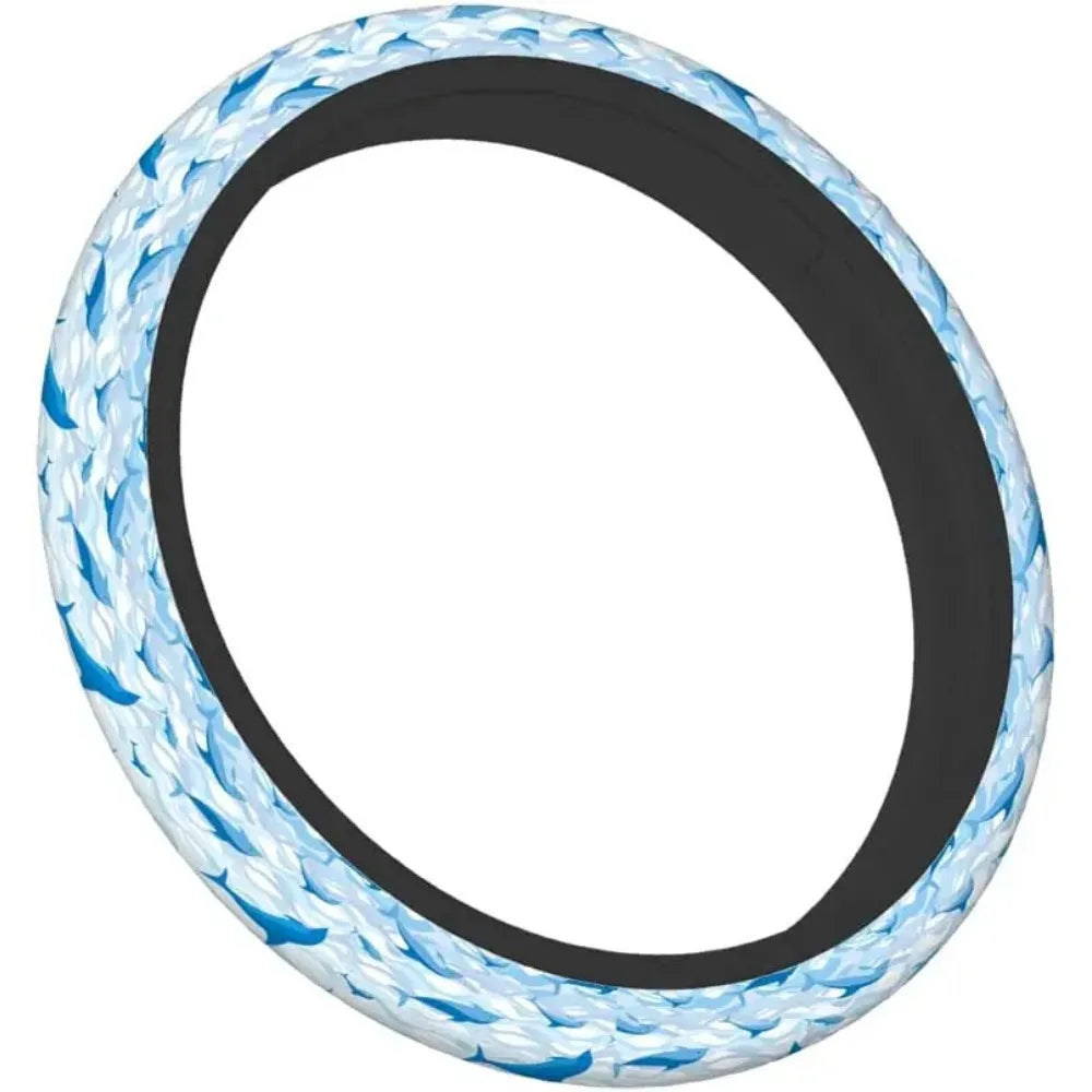 Swimming Dolphin Steering Wheel Cover, Small multicolor turtles on blue fabric, Car Steering Wheel Cover, Car Accessories 15 - Delicate Leather