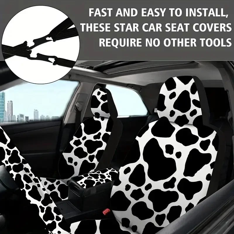 15-Piece Cow Print Car Accessories Kit – Stylish & Comfortable Interior Set