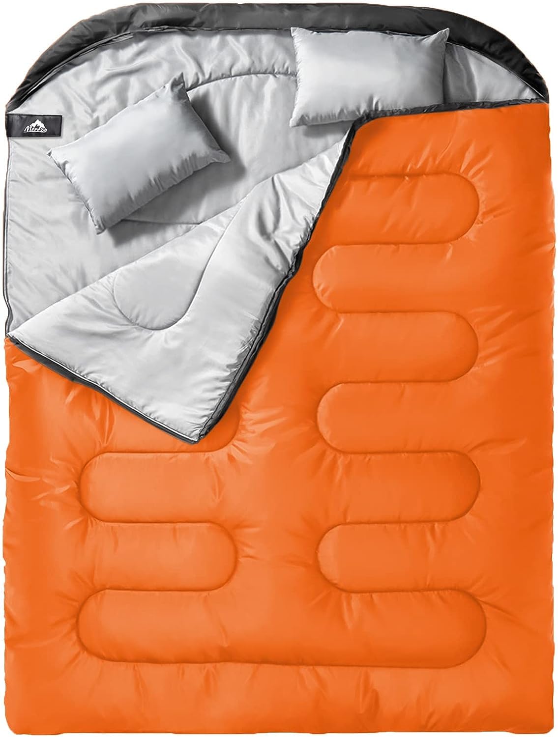 Double Sleeping Bag for Adults with Pillow, Two Person Sleeping Bag for All Season Camping, Backpacking, or Hiking for Adults or Teens Queen Size XL - Delicate Leather