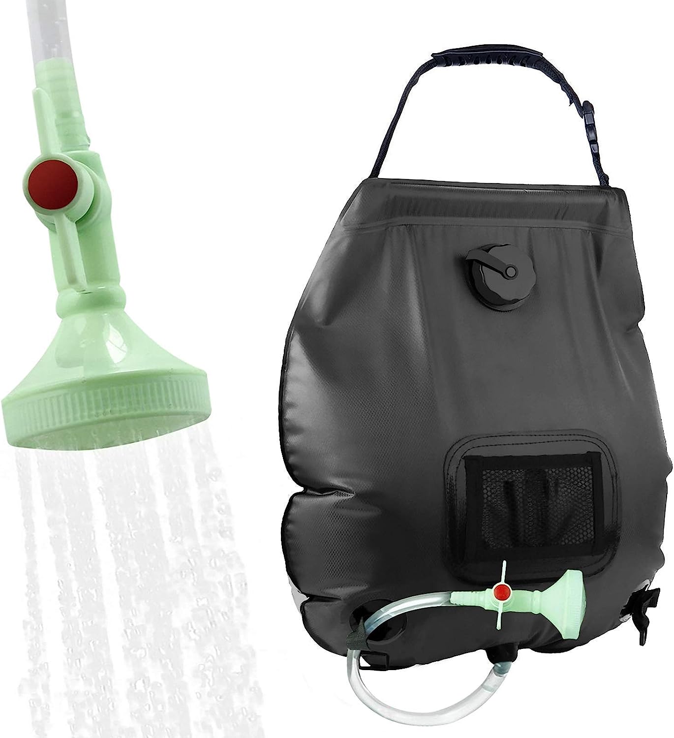 Solar Portable Shower Bag, 5 Gal/20L Solar Heating Camping Shower Bag with Removable Hose & On-Off Switchable Shower Head, Compact Camping Shower for Camping, Hiking, Traveling, Beach Swimming - Delicate Leather