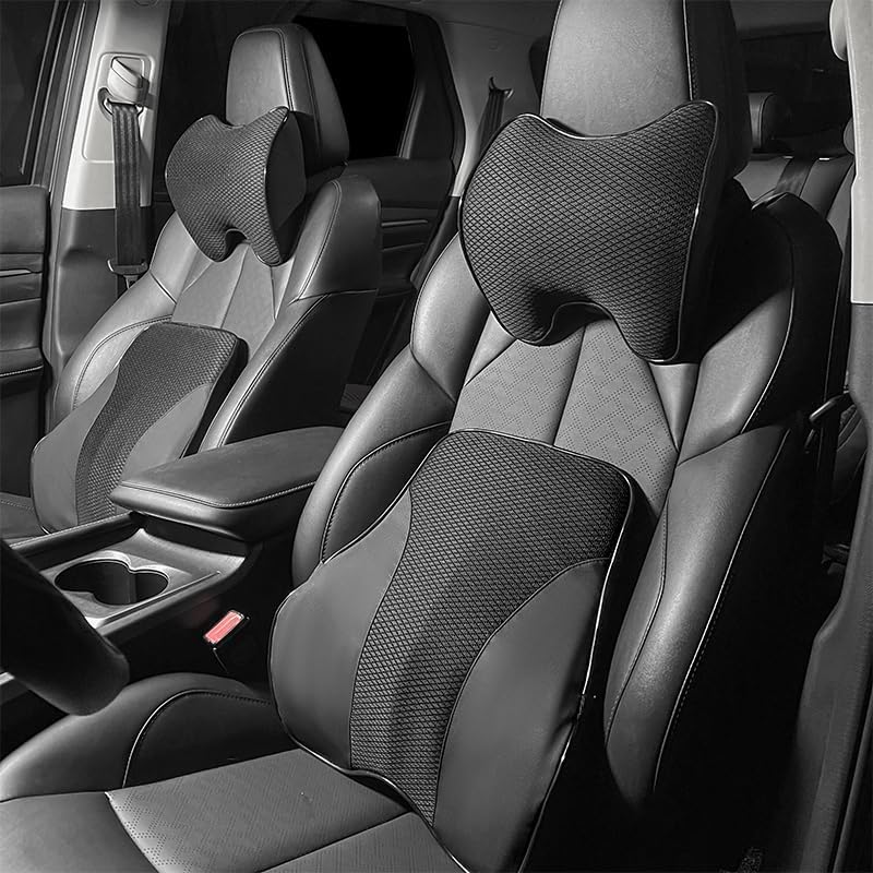 High quality Adjustable comfort Breathable Lumbar Support universal car headrest neck pillow set