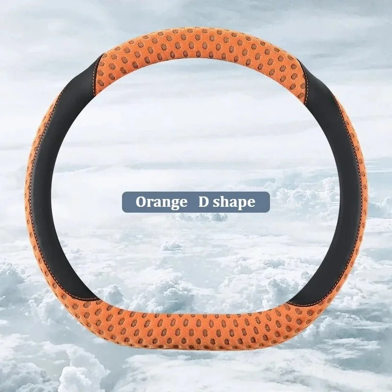 PU Leather Steering Wheel Cover with 3D Cooling Fabric – Anti-Slip All-Season Comfort - Delicate Leather