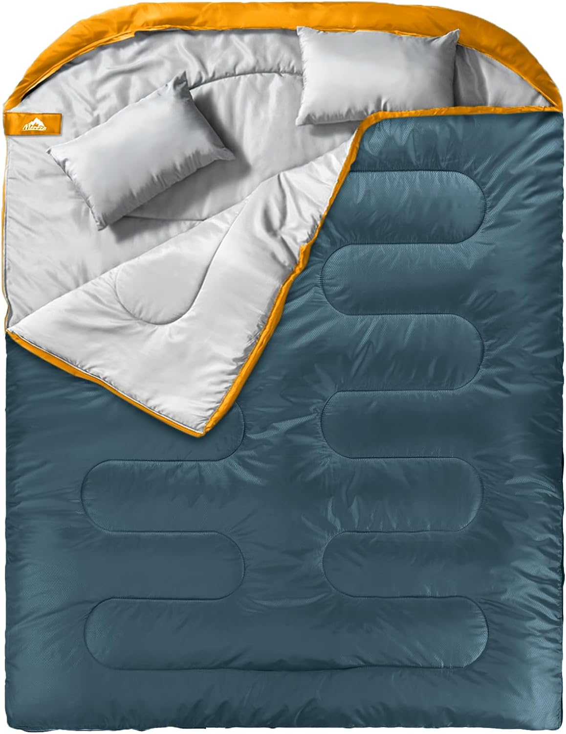 Double Sleeping Bag for Adults with Pillow, Two Person Sleeping Bag for All Season Camping, Backpacking, or Hiking for Adults or Teens Queen Size XL - Delicate Leather