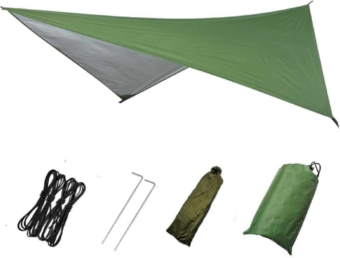 Hammock Camping Tarp Rain Fly, Waterproof Camping Tarp Portable Tent Tarp Premium Backpacking Tarp Sheleter with UV Protection Layer for Camping Hiking Outdoor Beach Backpacking - Included Guy Lines & Stakes - Delicate Leather