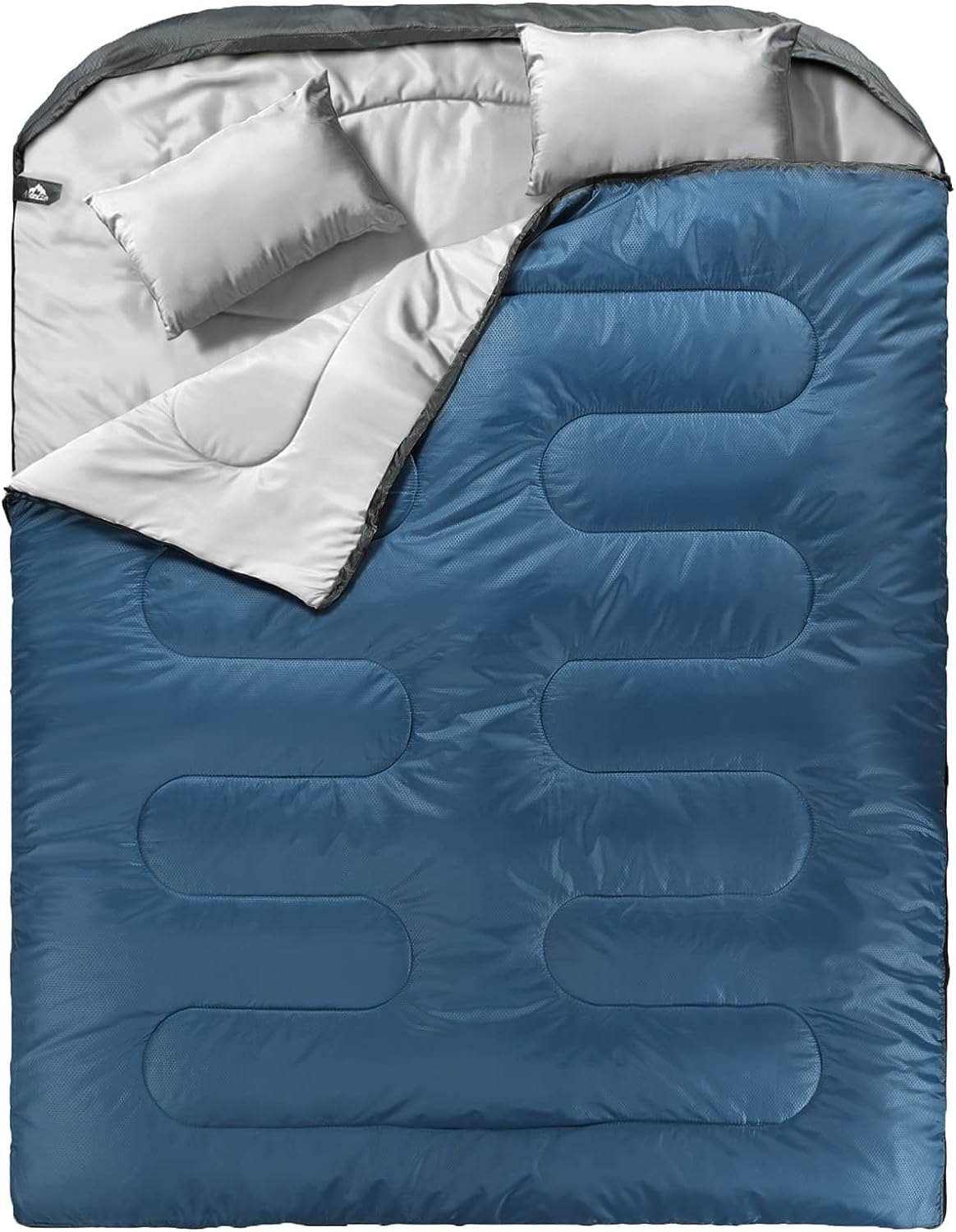 Double Sleeping Bag for Adults with Pillow, Two Person Sleeping Bag for All Season Camping, Backpacking, or Hiking for Adults or Teens Queen Size XL - Delicate Leather