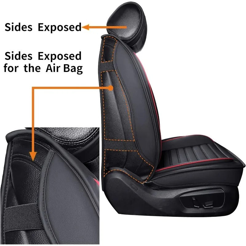 Waterproof Leather Car Seat Covers, Full Set Cushion Protectors for 5-Seat Vehicles (Black Red)