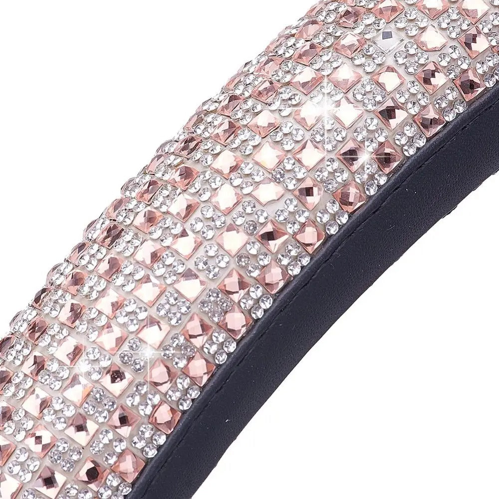 Luxury 3D Square Diamond Steering Wheel Cover – Ultra Bling Crystal PU Leather Fit for 37.5–38cm - Delicate Leather