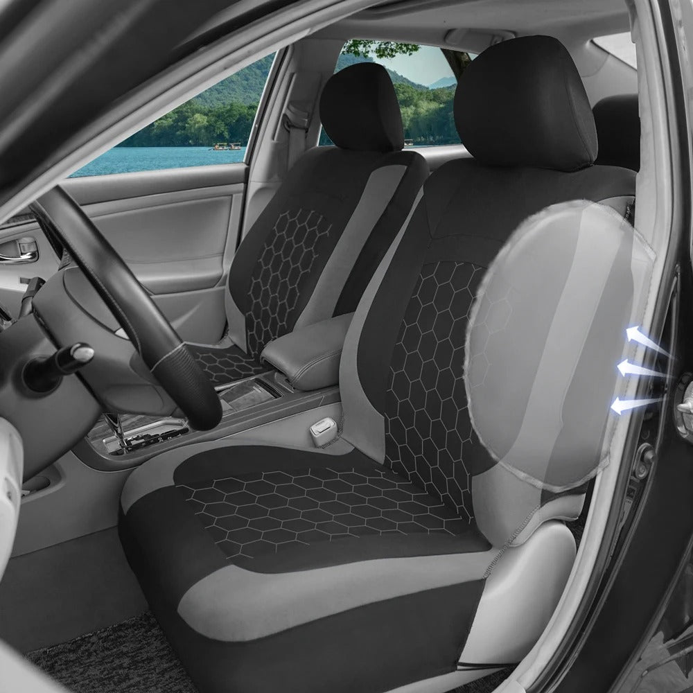 Universal Racing Car Seat Covers Set – Polyester Hexagon Embroidery with Sponge Padding (4 PCS) - Delicate Leather