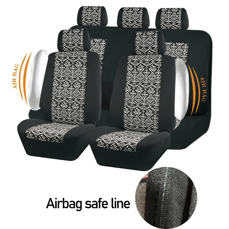 Universal 9-Piece Car Seat Covers – Polyester Fabric with 3-Zipper Design for Cars, SUVs, Trucks & Vans - Delicate Leather