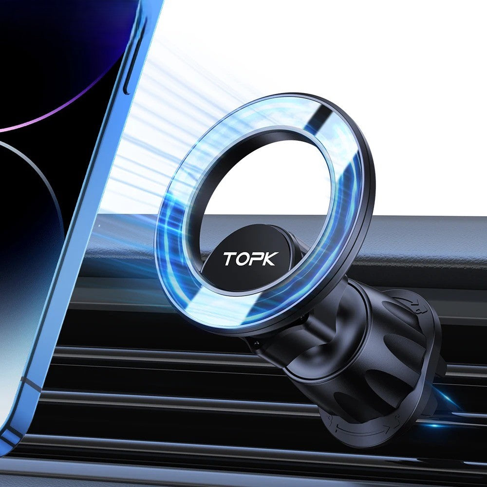 MagSafe Car Phone Holder - Magnetic Air Vent Mount with Strongest Magnet for iPhone and All Phones - Delicate Leather