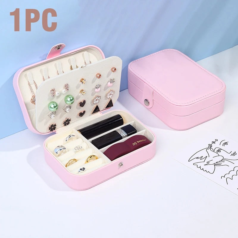 Double Layer PU Leather Portable Travel Jewelry Box - Storage Organizer Packaging Case for Earrings, Rings, Necklaces - Delicate Leather
