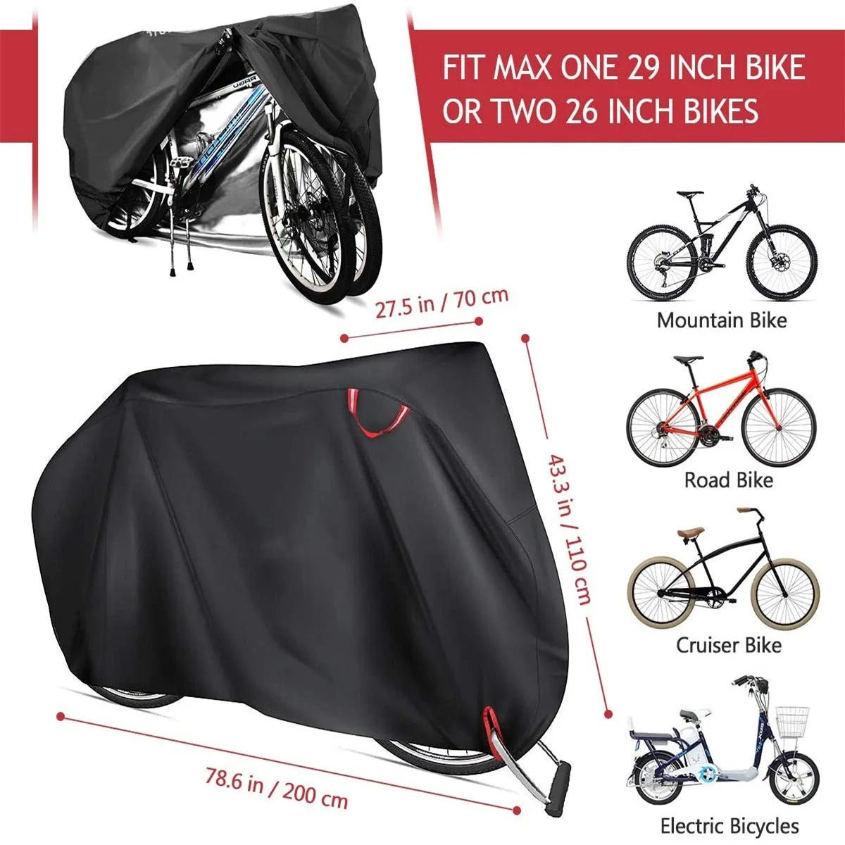 Bicycle Cover Bike Rain Cover, 210D Oxford, 110x200cm, Dust Cover Sun Protection Sunshade Mountain Bike Motorcycle All Seasons - Delicate Leather