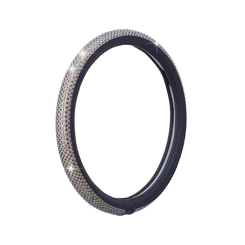 Luxury 3D Square Diamond Steering Wheel Cover – Ultra Bling Crystal PU Leather Fit for 37.5–38cm - Delicate Leather