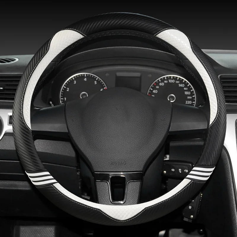 Cute Cat Ear Steering Wheel Cover – Soft Carbon Fiber Pattern, Anti-Slip O/D-Shape Universal 38cm Car Accessory for All Seasons - Delicate Leather