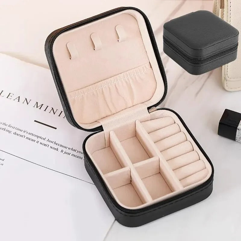 Mini Jewelry Storage Box - Portable Home Travel Earrings Necklace Storage Case for Women, Ring Organizer PU Leather Display Case - Delicate Leather