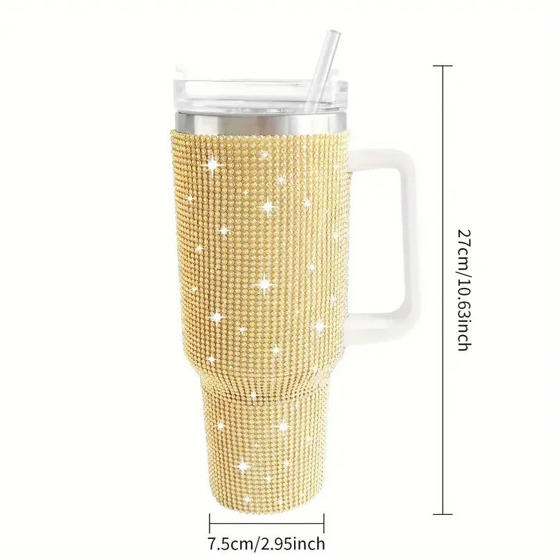 40oz Sparkling Studded Stainless Steel Tumbler – Insulated Water Bottle with Lid & Handle - Delicate Leather