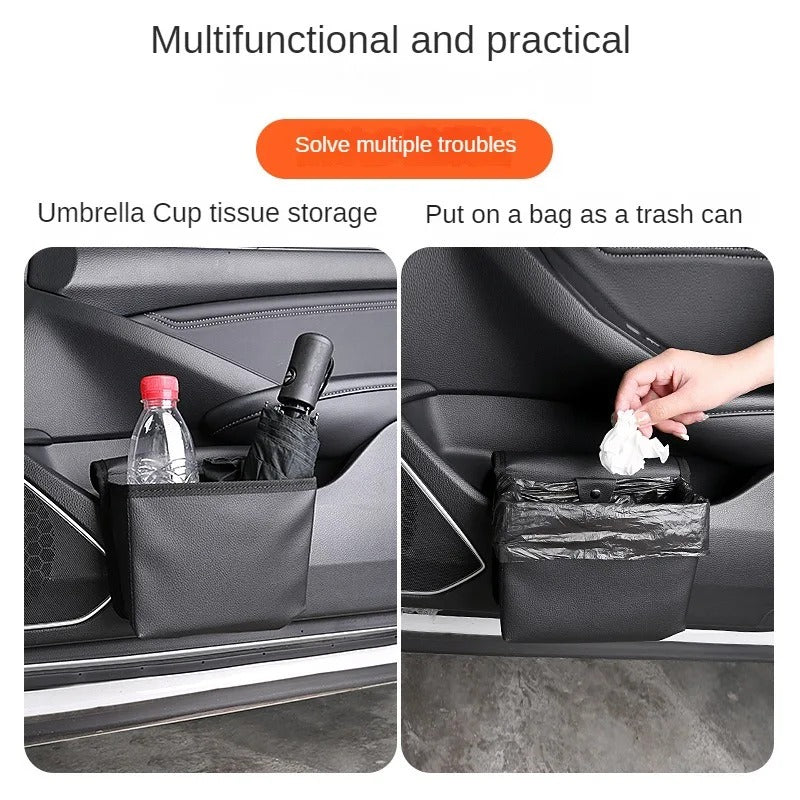 Luxury Folding Car Trash Can with Lid – Multifunctional Leather Hanging Storage Box, Seat Back & Door Organizer, Universal Fit - Delicate Leather