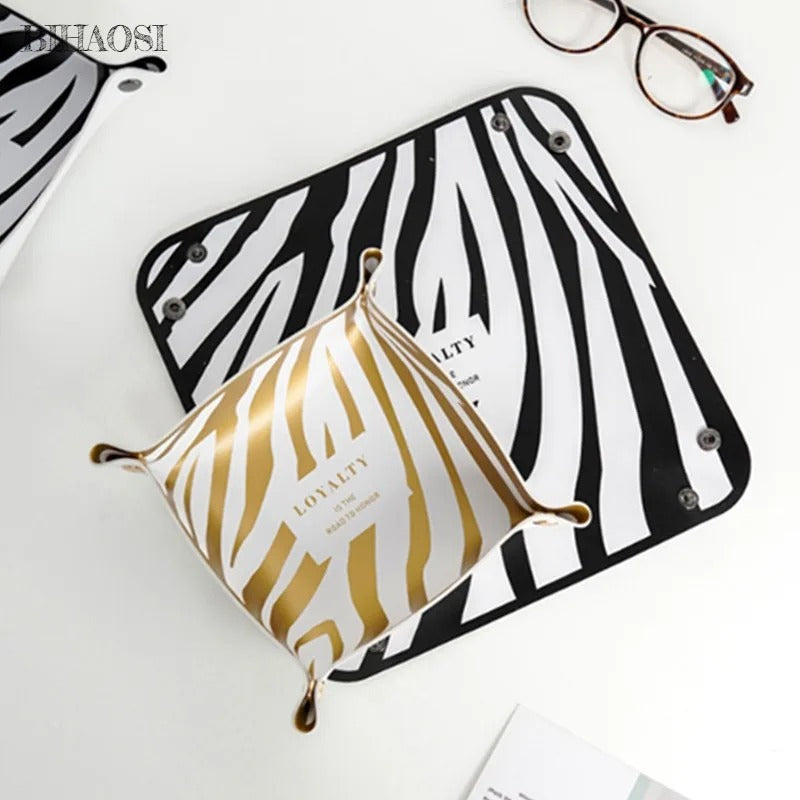 Desktop Storage Cosmetic Storage Box Tray - PU Leather Key Tray, Home Decoration Sundries Key Coin Folding Storage Box - Delicate Leather